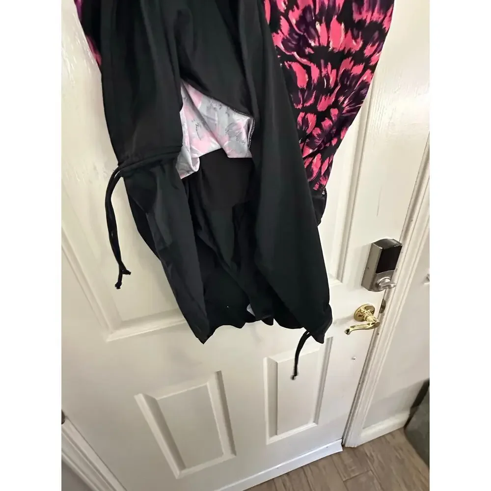Roaman's Women's Pink Black Scoop Neck Sleeveless Swim Mini Dress Size 22W